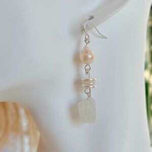 Freshwater Pearl & Clear Quartz Crystal Earring  Minimalist & Elegant